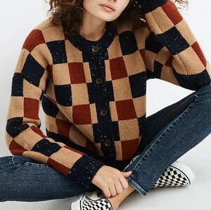 Madewell Checkered Colburne Wool-blend Cardigan Sweater in Coziest Textured Yarn